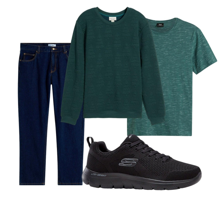 Outfit uomo - Total look #2276367. Stile Casual per Tutti i giorni. Abbinamento con jeans dritti, sneakers, t-shirt, felpe.