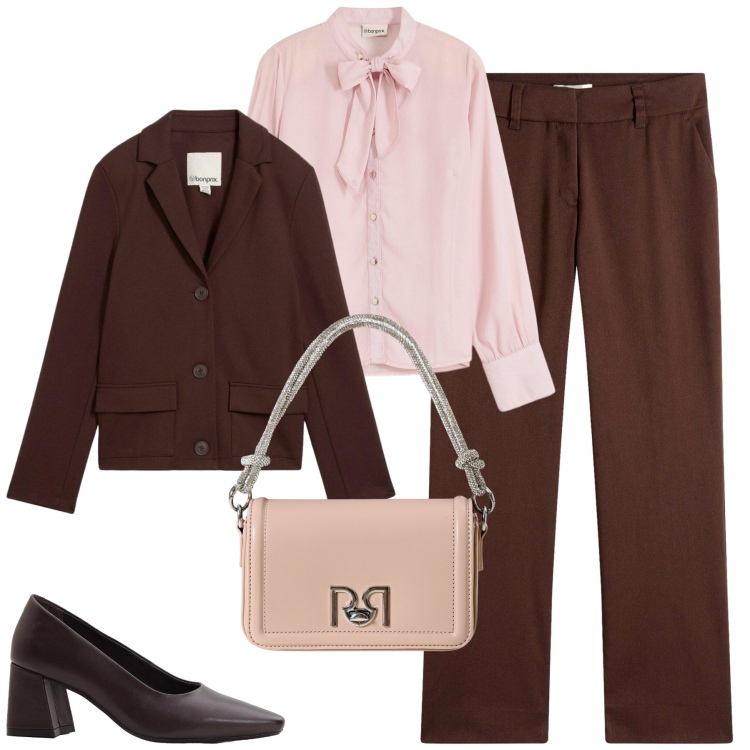 Outfit donna - City. Stile Urban per Tutti i giorni. Abbinamento con camicie, décolleté, pantaloni, blazer, borse a mano.