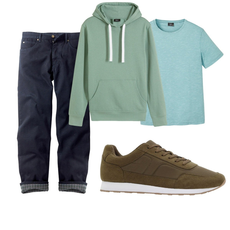 Outfit uomo - Total look #2276373. Stile Casual per Tutti i giorni. Abbinamento con jeans dritti, t-shirt, felpe con cappuccio, sneakers.