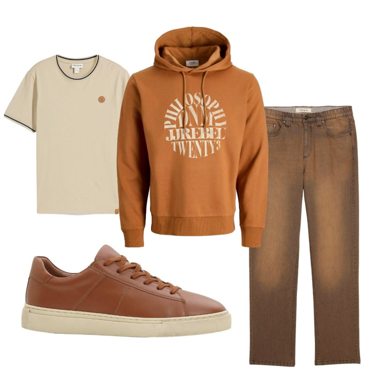 Outfit uomo - Total look #2276378. Stile Casual per Tutti i giorni. Abbinamento con t-shirt, sneakers, jeans, felpe con cappuccio.