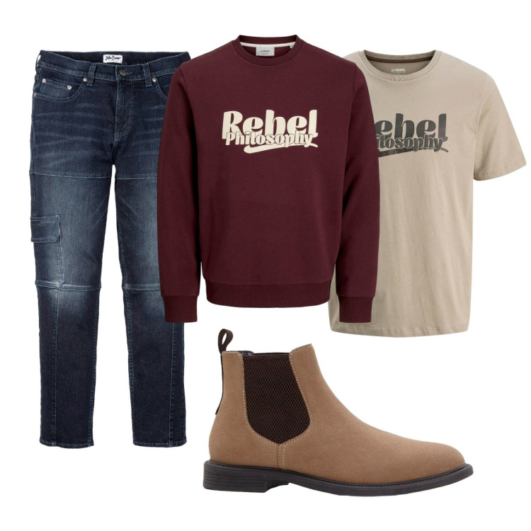 Outfit uomo - Total look #2276379. Stile Casual per Tutti i giorni. Abbinamento con jeans slim fit, stivali e stivaletti, t-shirt, felpe.