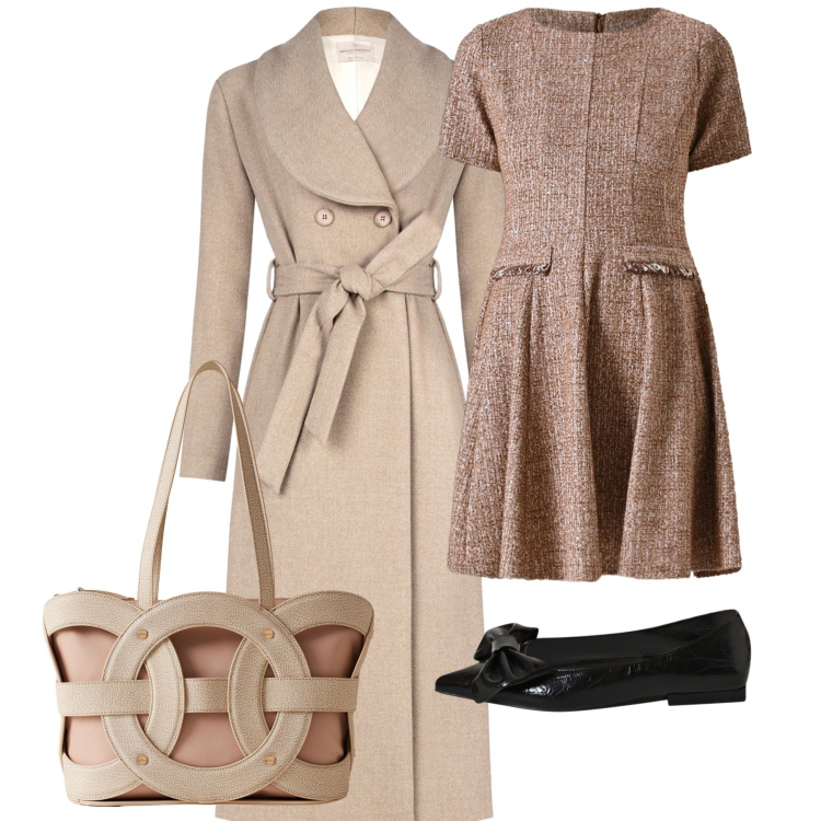 Outfit donna - Total look #2276384. Stile Casual chic per Tutti i giorni. Abbinamento con ballerine, cappotti, vestiti corti, shopping bag.