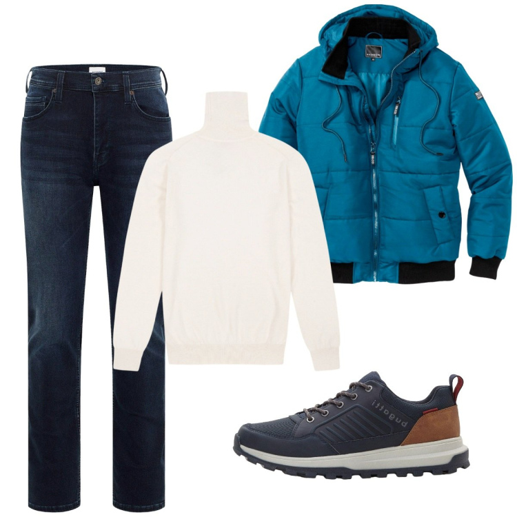 Outfit uomo - Total look #2276402. Stile Casual per Tutti i giorni. Abbinamento con bomber, jeans slim fit, sneakers, maglieria.