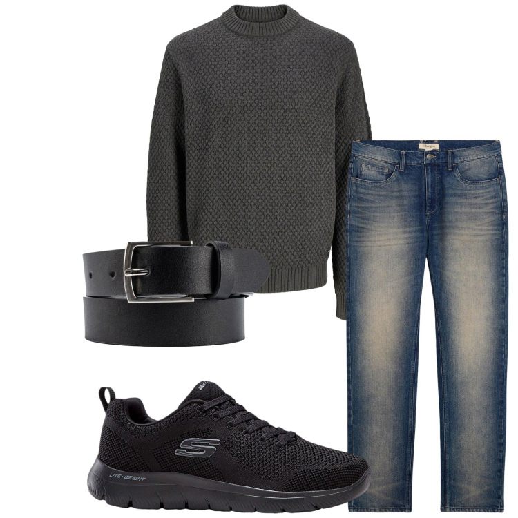 Outfit uomo - Total look #2276414. Stile Casual per Tutti i giorni. Abbinamento con sneakers, jeans dritti, maglieria, cinture.