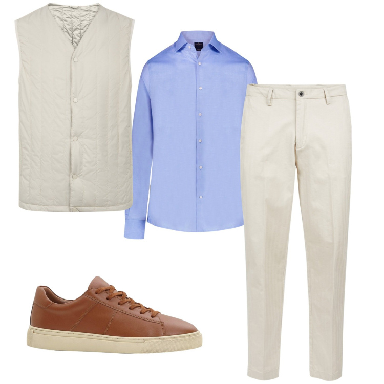 Outfit uomo - Total look #2276416. Stile Trendy per Ufficio. Abbinamento con sneakers, camicie, pantaloni, piumini.