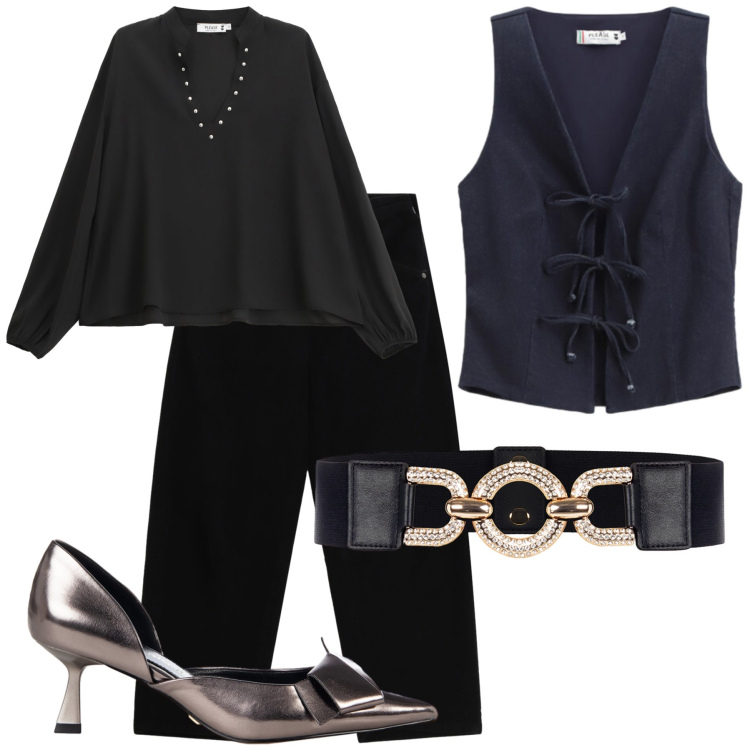 Outfit donna - Please Rinascimento. Stile Chic per Serata fuori. Abbinamento con décolleté, cinture, camicie, pantaloni, gilet.