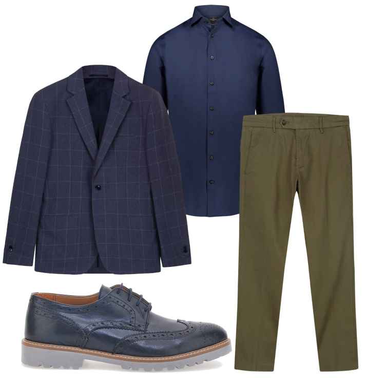 Outfit uomo - Total look #2276449. Stile Business/Elegante per Cerimonia. Abbinamento con camicie, pantaloni chino, scarpe stringate, giacche.