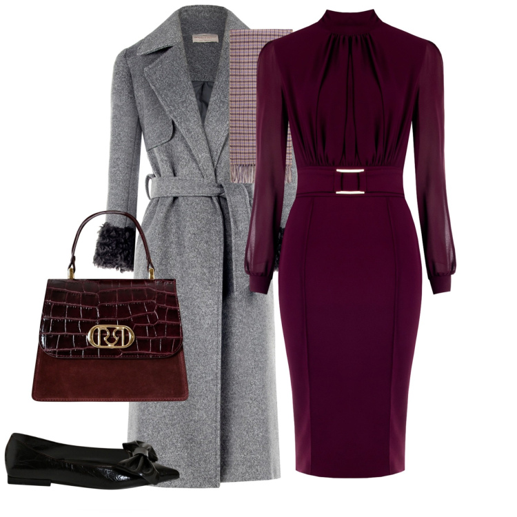 Outfit donna - Ottobre. Stile Chic per Tutti i giorni. Abbinamento con vestiti a tubino, ballerine, borse a mano, cappotti, sciarpe.