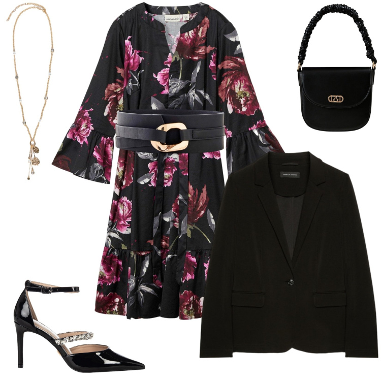 Outfit donna - Total look #2276453. Stile Bon Ton per Cerimonia. Abbinamento con cinture, vestiti chemisier, borse a mano, décolleté, ciondoli, blazer.