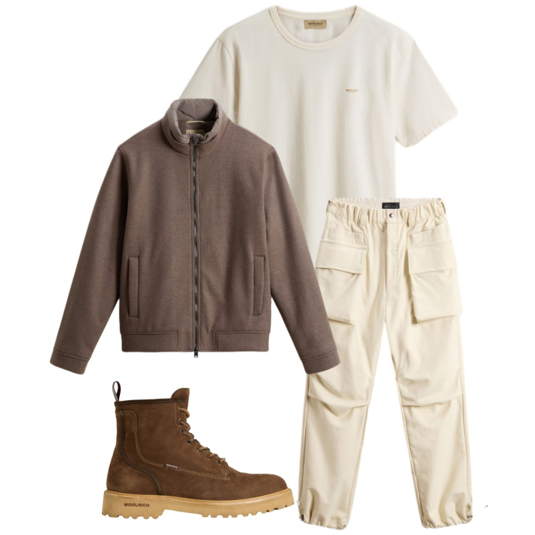 Outfit uomo - Total look #2276454. Stile Trendy per Tutti i giorni. Abbinamento con t-shirt, pantaloni, bomber, anfibi.