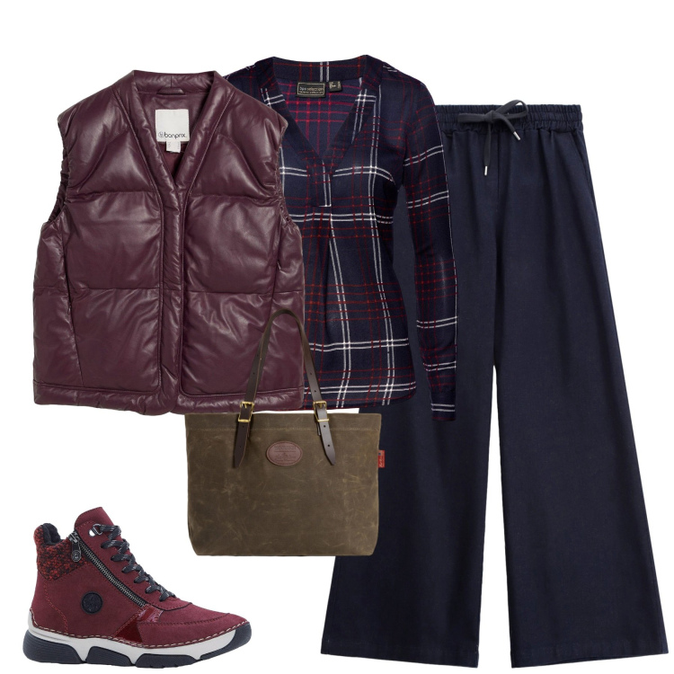 Outfit donna - City. Stile Casual per Tutti i giorni. Abbinamento con tuniche, piumini, stivaletti, jeans, borse tote.