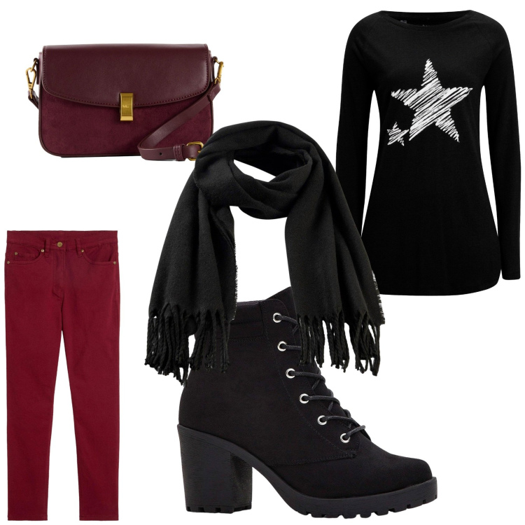 Outfit donna - Cheap and chic. Stile Casual per Tutti i giorni. Abbinamento con pantaloni, stivaletti, maglieria, sciarpe, borse a mano.