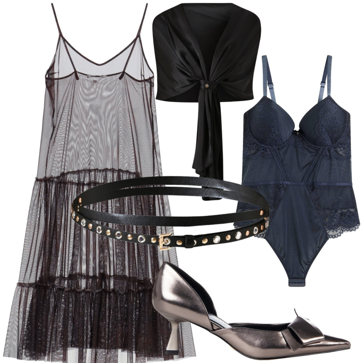 Outfit donna - Spaventosamente sexy. Stile Sexy per Serata fuori. Abbinamento con body, scialli, décolleté, cinture, vestiti lunghi.