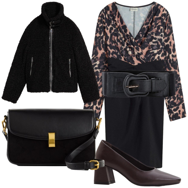 Outfit donna - Visita a parenti. Stile Urban per Tutti i giorni. Abbinamento con cinture, décolleté, ecopellicce, borse a mano, vestiti corti.