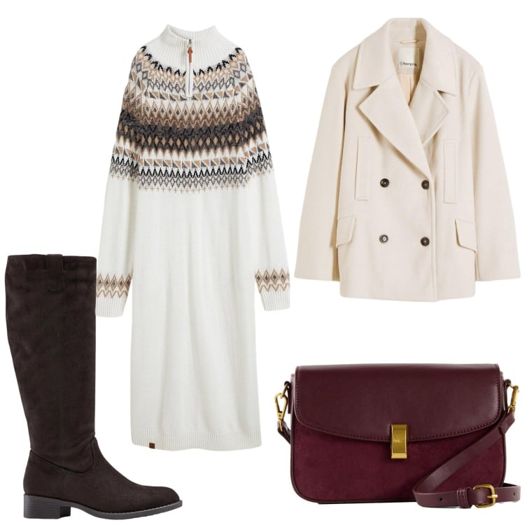 Outfit donna - Il vestito di lana. Stile Minimal per Ufficio. Abbinamento con stivali, caban, vestiti, borse a mano.