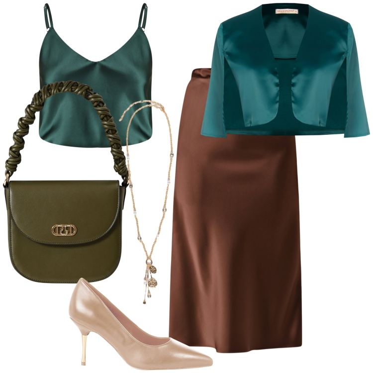 Outfit donna - Frusciante raso. Stile Bon Ton per Cerimonia. Abbinamento con bolero, gonne longuette, décolleté, top, borse a mano, ciondoli.