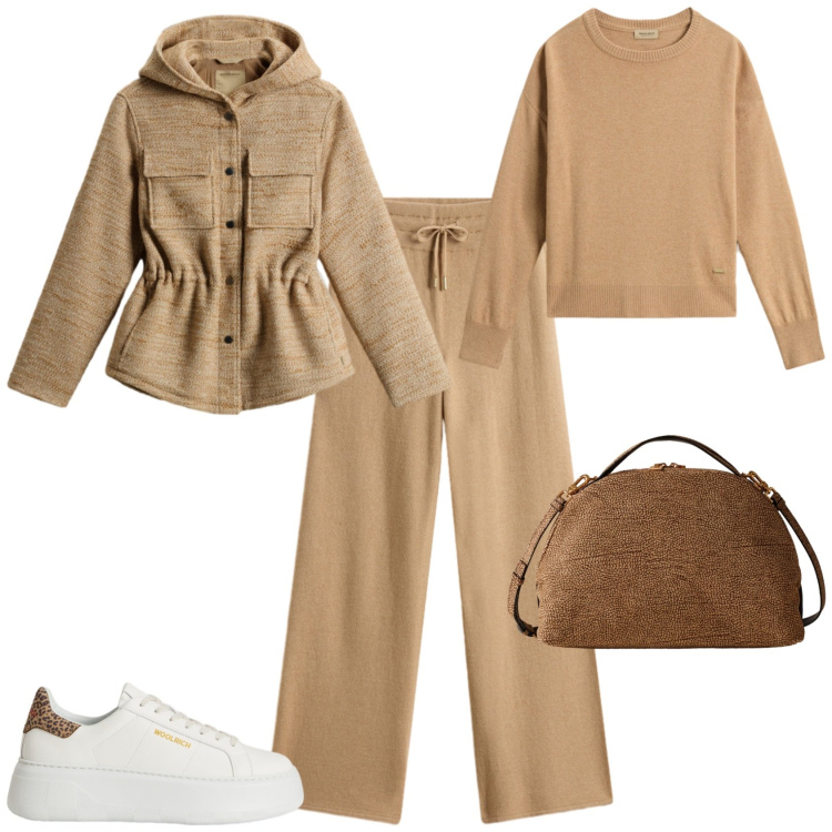Outfit donna - Minimal sporty chic. Stile Minimal per Tutti i giorni. Abbinamento con blazer, pantaloni, sneakers, maglieria, borse a mano.