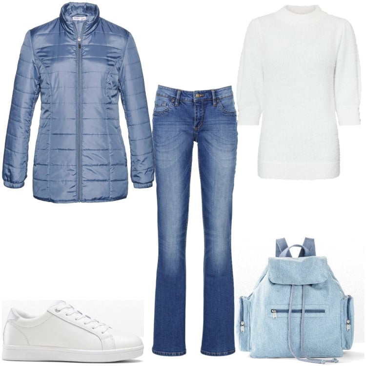 Outfit femme - Givre de novembre. Style Basique pour Tous les jours. Assortir avec sacs à dos, sneakers, jean bootcut, pulls, manteaux.