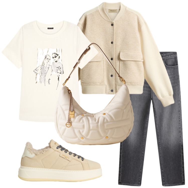 Outfit donna - Total look #2276529. Stile Casual per Tutti i giorni. Abbinamento con jeans, felpe, sneakers, borse a spalla, t-shirt.