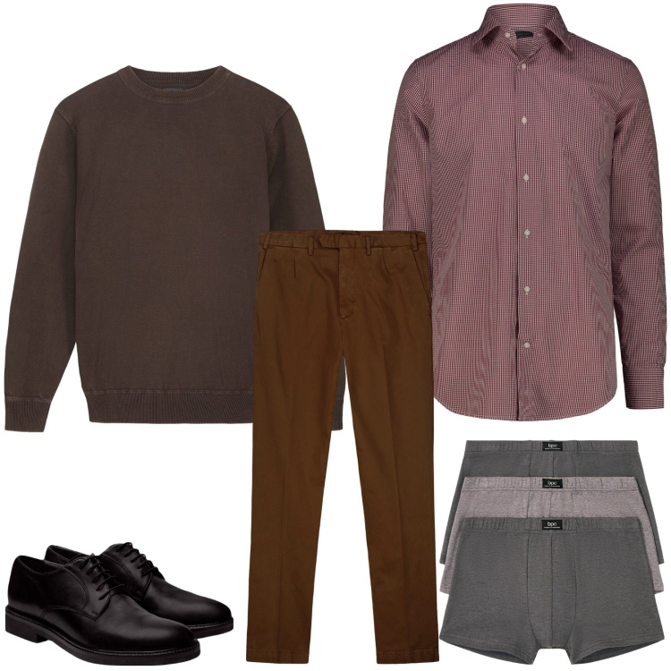 Outfit uomo - Total look #2276530. Stile Business/Elegante per Ufficio. Abbinamento con boxer, scarpe stringate, pantaloni, maglieria, camicie.