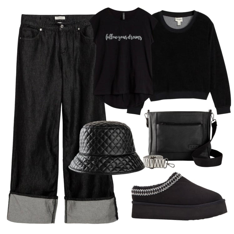 Outfit donna - Urban style. Stile Urban per Scuola/Università. Abbinamento con cappelli con visiera, borse a tracolla, stivaletti, jeans, felpe, t-shirt.