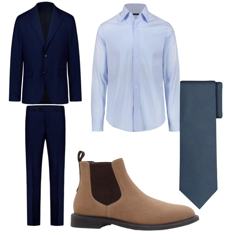 Outfit uomo - Ottobre. Stile Business/Elegante per Ufficio. Abbinamento con stivali e stivaletti, abiti, cravatte, camicie.
