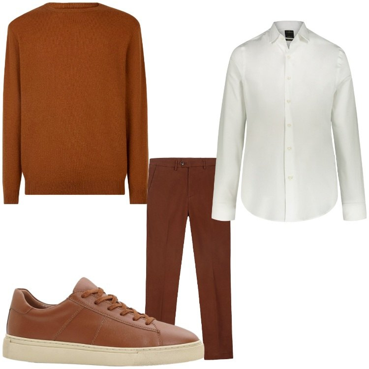 Outfit uomo - Ok. Stile Business/Elegante per Ufficio. Abbinamento con sneakers, camicie, maglieria, pantaloni chino.