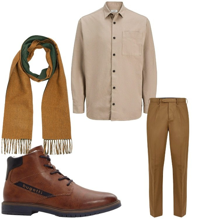 Outfit uomo - Autunno. Stile Casual per Tutti i giorni. Abbinamento con camicie, stivali e stivaletti, pantaloni, sciarpe.