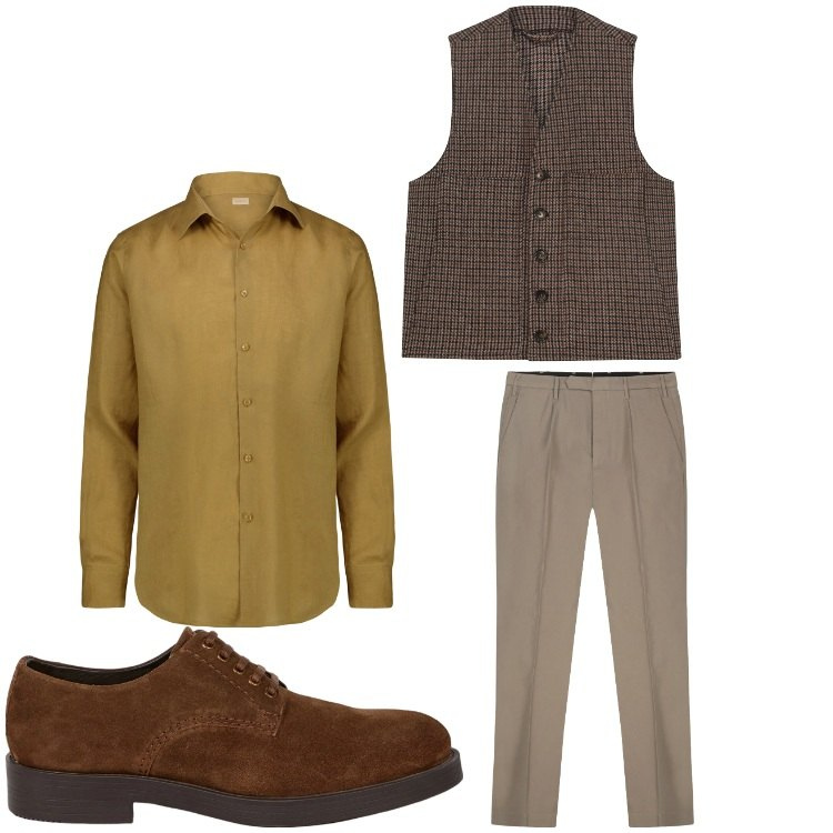 Outfit uomo - Quadri. Stile Casual per Serata speciale. Abbinamento con pantaloni, scarpe stringate, camicie, gilet.