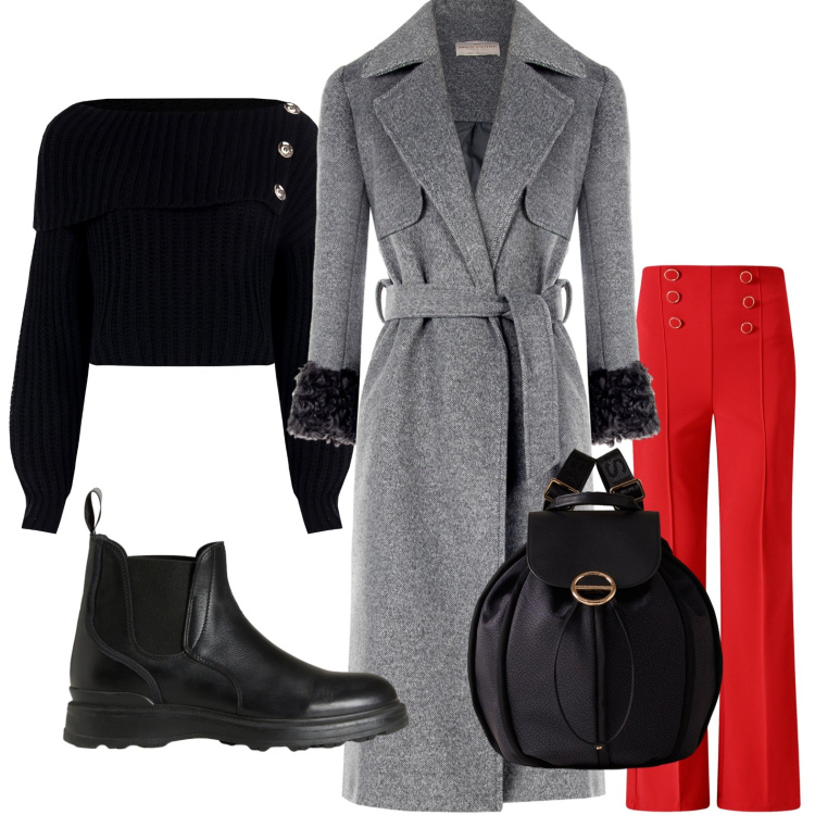 Outfit donna - Il cappotto oversize. Stile Bon Ton per Ufficio. Abbinamento con pantaloni, maglieria, cappotti, stivaletti, zaini.