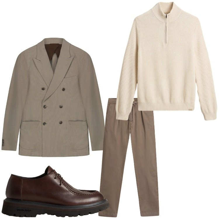 Outfit uomo - Doppio petto. Stile Business/Elegante per Serata speciale. Abbinamento con pantaloni, maglieria, scarpe stringate, giacche.