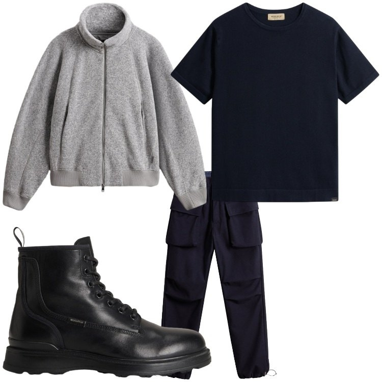 Outfit uomo - Comodamente. Stile Casual per Tutti i giorni. Abbinamento con pantaloni, felpe, t-shirt, anfibi.