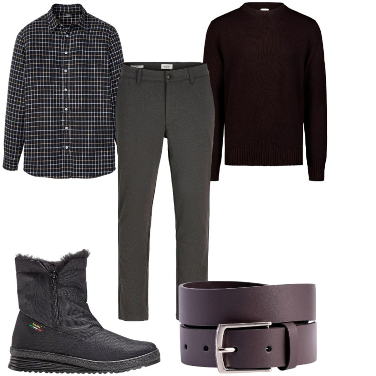 Outfit uomo - Total look #2276608. Stile Casual per Tutti i giorni. Abbinamento con stivali e stivaletti, camicie, pantaloni chino, cinture, maglieria.