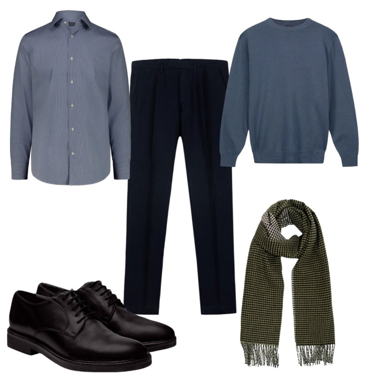 Outfit uomo - Total look #2276610. Stile Casual per Tutti i giorni. Abbinamento con scarpe stringate, pantaloni, camicie, sciarpe, maglieria.