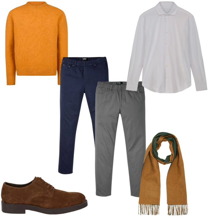 Outfit uomo - Total look #2276611. Stile Casual per Tutti i giorni. Abbinamento con pantaloni, maglieria, scarpe stringate, sciarpe, camicie.
