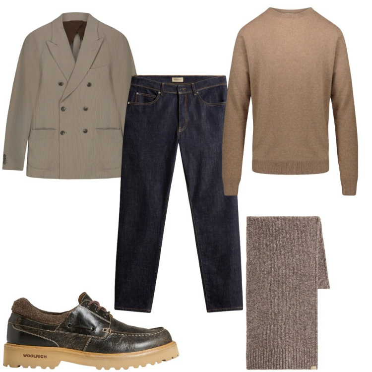 Outfit uomo - Total look #2276613. Stile Casual per Tutti i giorni. Abbinamento con pantaloni, scarpe stringate, sciarpe, maglieria, giacche.