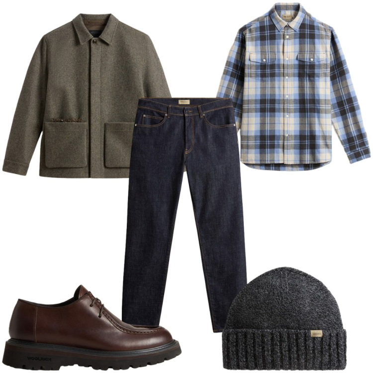 Outfit uomo - Total look #2276615. Stile Casual per Tutti i giorni. Abbinamento con pantaloni, scarpe stringate, cappotti, camicie, berretti.