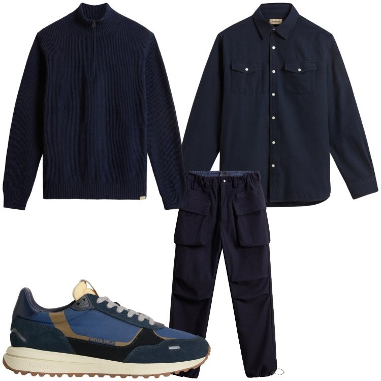 Outfit uomo - Woolrich. Stile Casual per Tutti i giorni. Abbinamento con sneakers, pantaloni, camicie, maglieria.