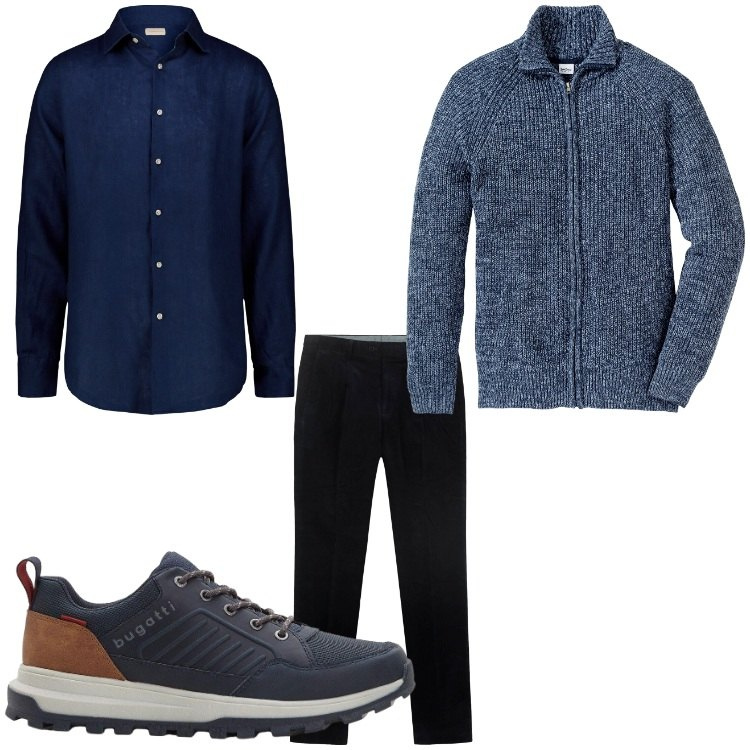Outfit uomo - Elegante. Stile Business/Elegante per Serata speciale. Abbinamento con cardigans, sneakers, camicie, pantaloni.