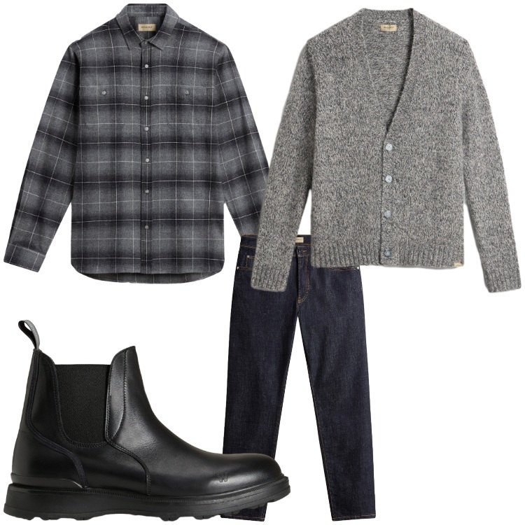 Outfit uomo - Comodita´. Stile Casual per Tutti i giorni. Abbinamento con pantaloni, stivali e stivaletti, cardigans, camicie.