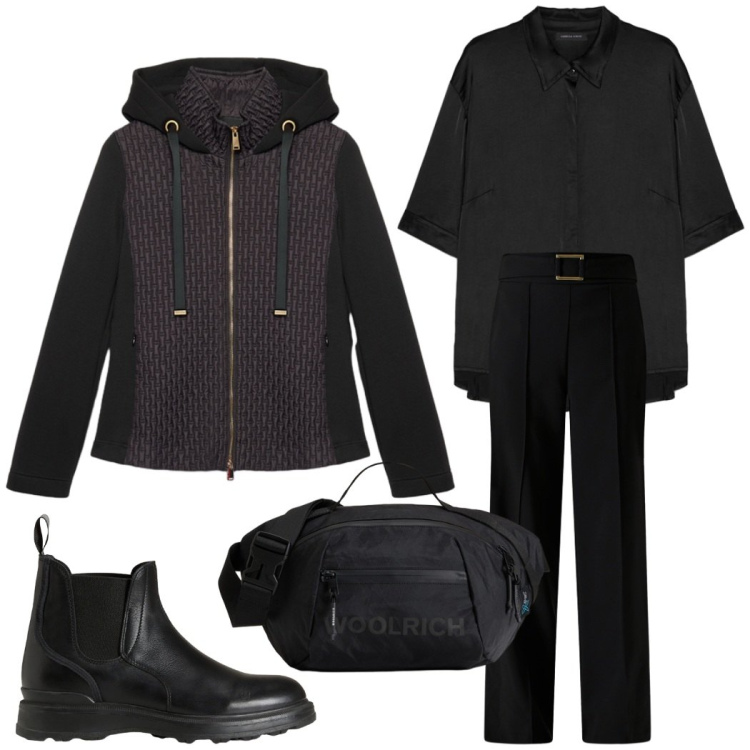 Outfit donna - In ufficio. Stile Casual chic per Ufficio. Abbinamento con pantaloni, stivaletti, borse a tracolla, camicie, blazer.