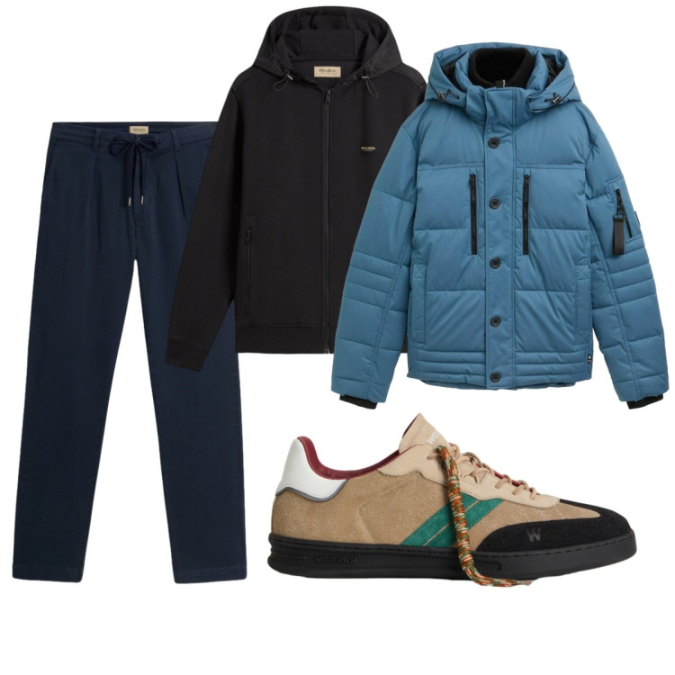 Outfit uomo - Total look #2276647. Stile Casual per Tutti i giorni. Abbinamento con piumini, felpe con cappuccio, sneakers, pantaloni.