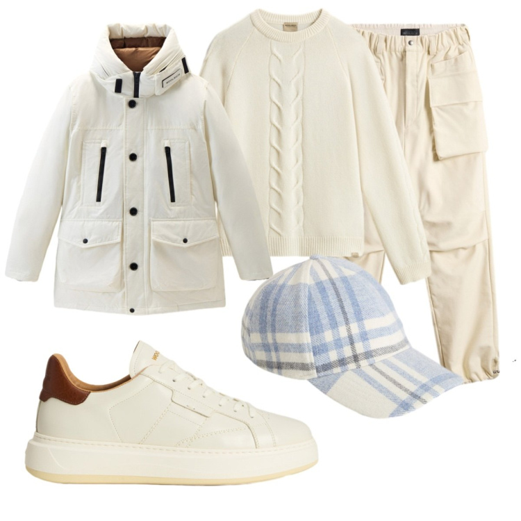 Outfit uomo - Total look #2276649. Stile Casual per Tutti i giorni. Abbinamento con pantaloni, maglieria, parka, sneakers, cappelli con visiera.