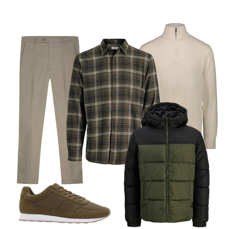 Outfit uomo - Total look #2276650. Stile Casual per Tutti i giorni. Abbinamento con sneakers, piumini, camicie, pantaloni chino, maglieria.