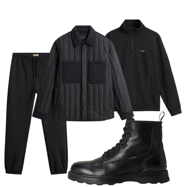 Outfit uomo - Total look #2276659. Stile Biker Rock per Tutti i giorni. Abbinamento con pantaloni, anfibi, felpe, giacche.