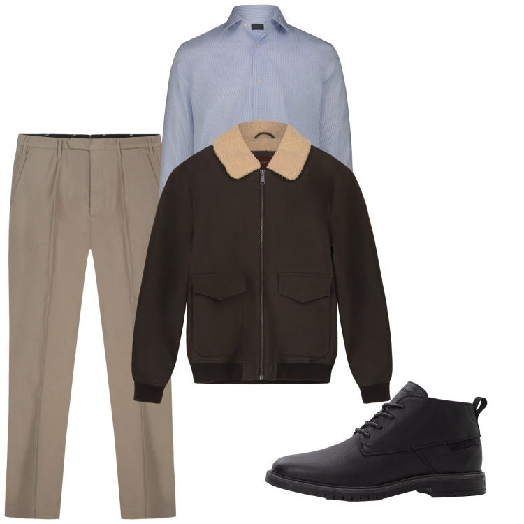 Outfit uomo - Ottobre. Stile Casual per Tutti i giorni. Abbinamento con stivali e stivaletti, camicie, pantaloni, bomber.