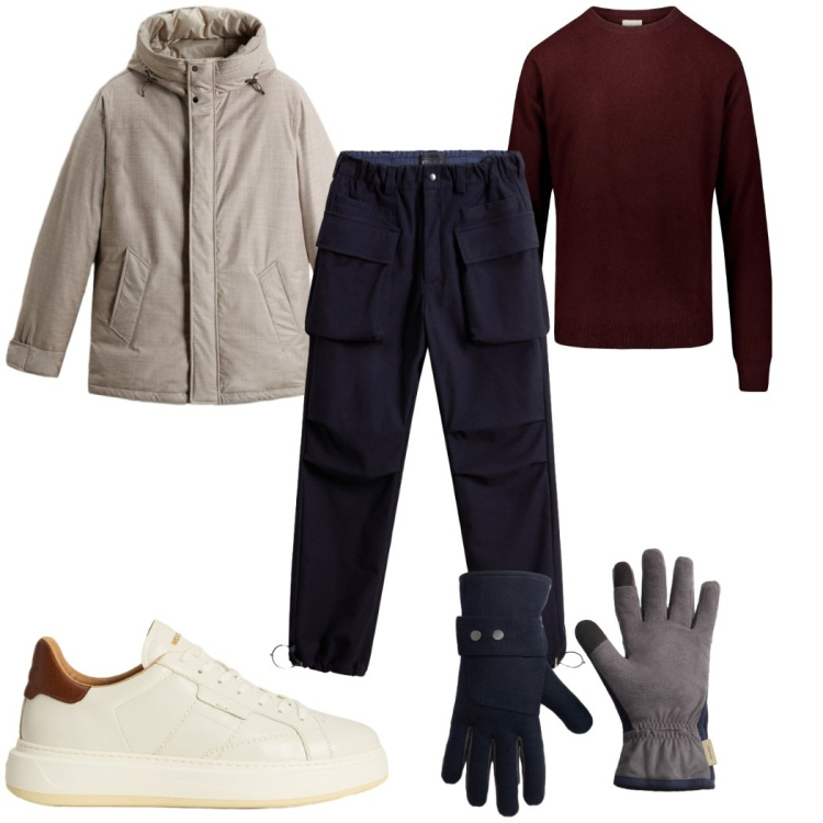 Outfit uomo - Total look #2276676. Stile Casual per Tutti i giorni. Abbinamento con guanti, pantaloni, parka, sneakers, maglieria.
