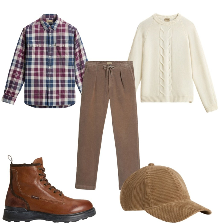 Outfit uomo - Total look #2276679. Stile Casual per Tutti i giorni. Abbinamento con pantaloni, maglieria, cappelli con visiera, anfibi, camicie.