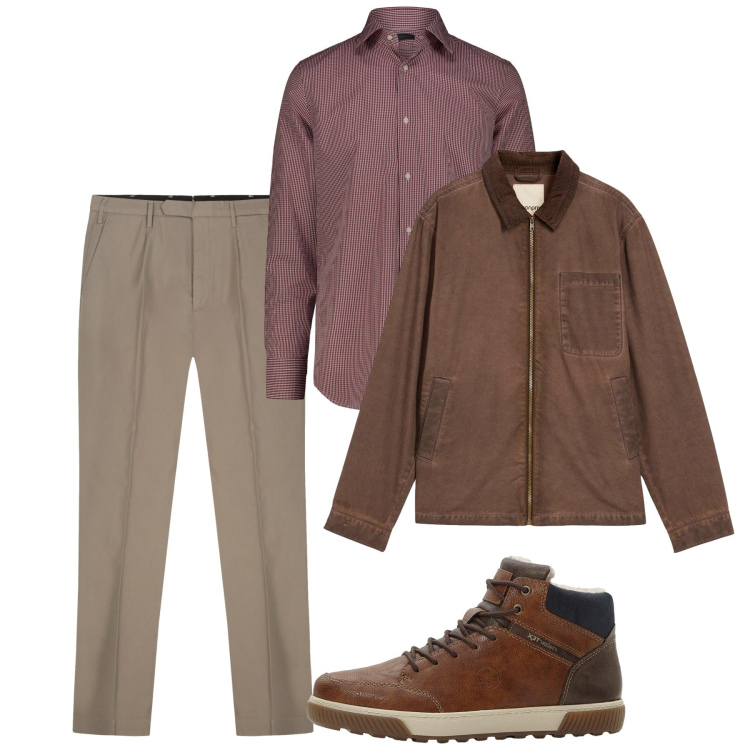 Outfit uomo - Autunno. Stile Casual per Tutti i giorni. Abbinamento con giacche, sneakers alte, camicie, pantaloni.
