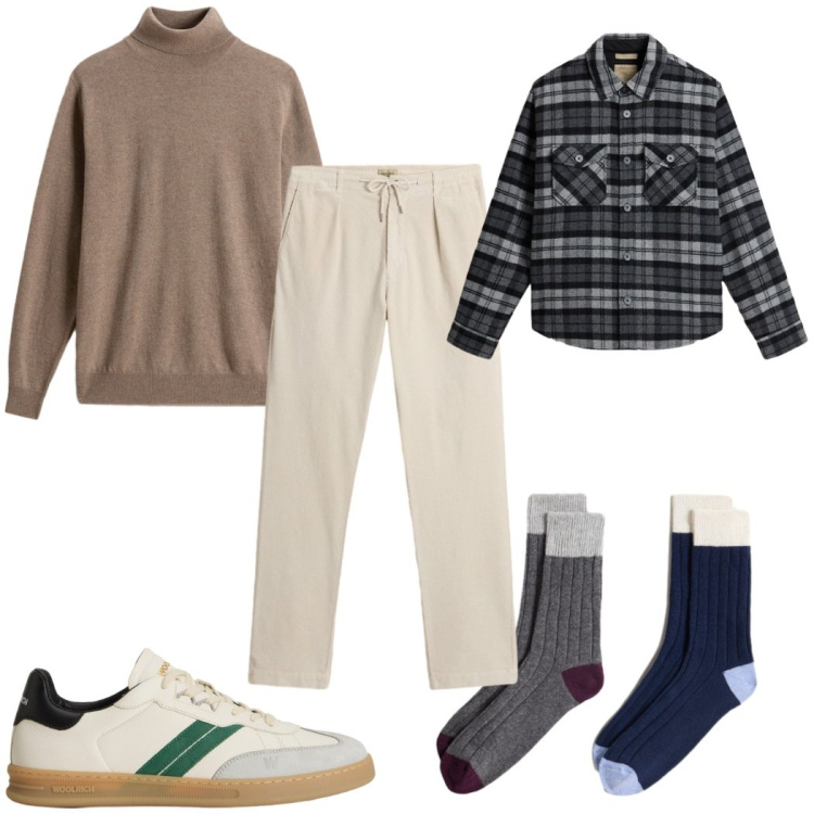 Outfit uomo - Total look #2276684. Stile Casual per Tutti i giorni. Abbinamento con maglieria, pantaloni, sneakers, calzini, cappotti.